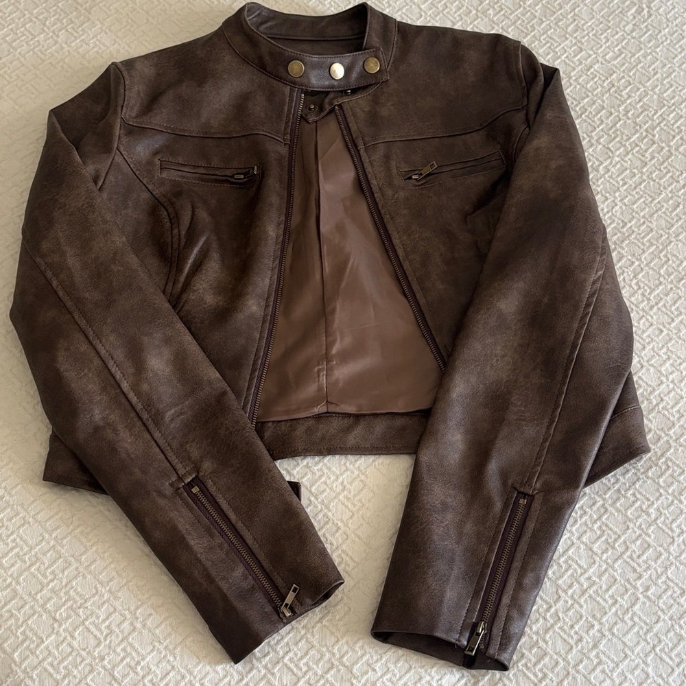 Women’s Brown Faux Leather Moto Jacket